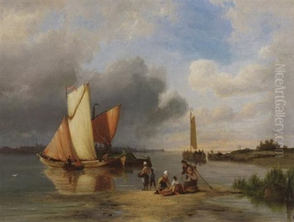 An Der Kuste Auf Der Insel Marken Am Ijsselmeer. Fischerfamilien Beim Anlanden - view 1