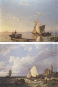 Dutch Fishing Boats On The Maas, Holland by Pieter Cornelis Dommershuijzen