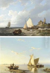 Fishing Boats Off The Coast On The Maas, Holland