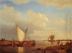 Zeilschepen Op Een Kalme Riviermond by Pieter Cornelis Dommershuijzen