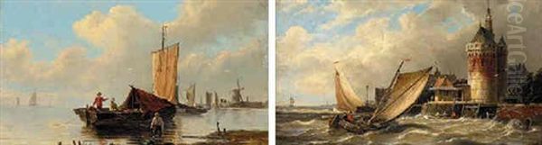 Boats Off A Dutch Port In A Stormy Sea - view 1