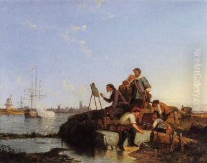 Artist At His Easel With Shipping Beyond