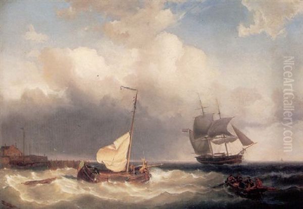 Boats Off The Dutch Coast Under A Threatening Sky - view 1