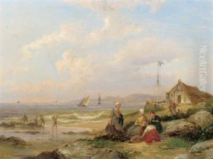A Coastal Landscape With Fisherwomen In The Dunes by Pieter Cornelis Dommershuijzen