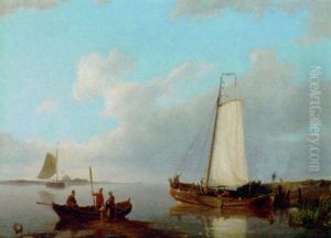 Barges On The Scheldt by Pieter Cornelis Dommershuijzen