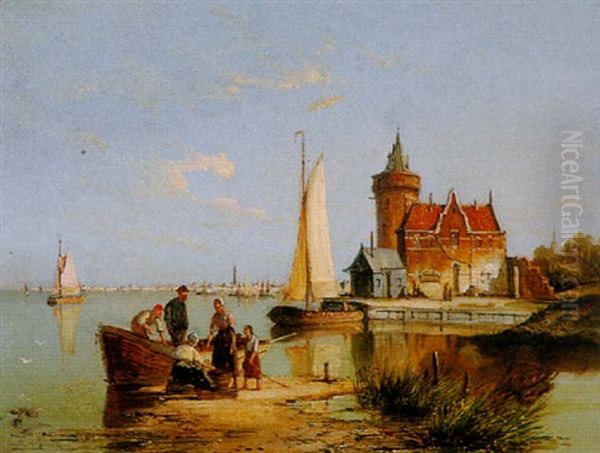 Figures By A Boat In A Bay - view 1