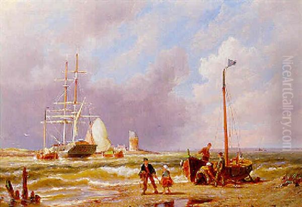 An Anchored Two-master In An Estuary, With A Storm Approaching - view 1