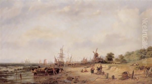 Fisherfolk On A Beach Before A Dutch Town - view 1