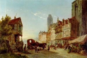 Geschaftiges Treiben In Rouen by Pieter Cornelis Dommershuijzen