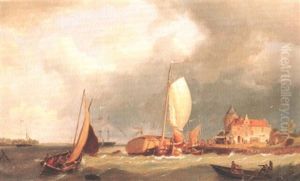 Ein Heuboot Und Andere Segel- Bzw. Ruderboote Vor Der Kuste