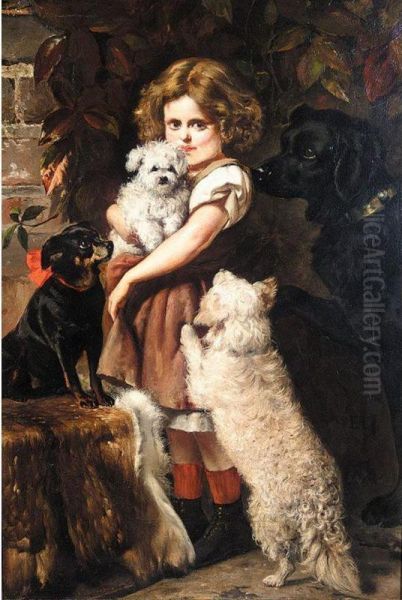 A Little Girl With A Labrador, An English Toy Terrier, A Bichon Frise And It's Puppy - view 1