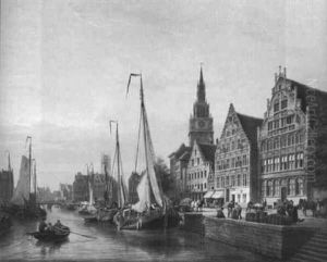 A Busy Canal, Amsterdam by Pieter Cornelis Dommershuijzen