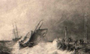 An Estuary With Shipping In A Rough by Pieter Cornelis Dommershuijzen