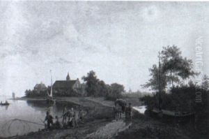 A Busy Dutch Landscape by Pieter Cornelis Dommershuijzen