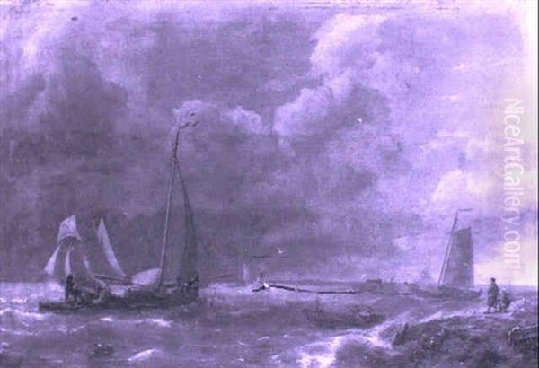 Fishing Pink And Other Shipping In A Stiff Breeze Off The Coast - view 1