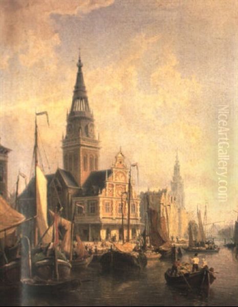 Dutch Waterfront With Figures And Boats - view 1