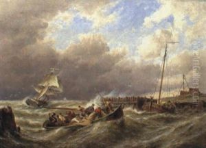 Fischerboote Im Sturm Vor Der Kuste Bei Vleeland by Pieter Cornelis Dommershuijzen
