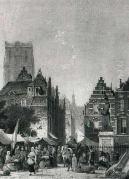 Figures On A Market Square In Rotterdam - view 1