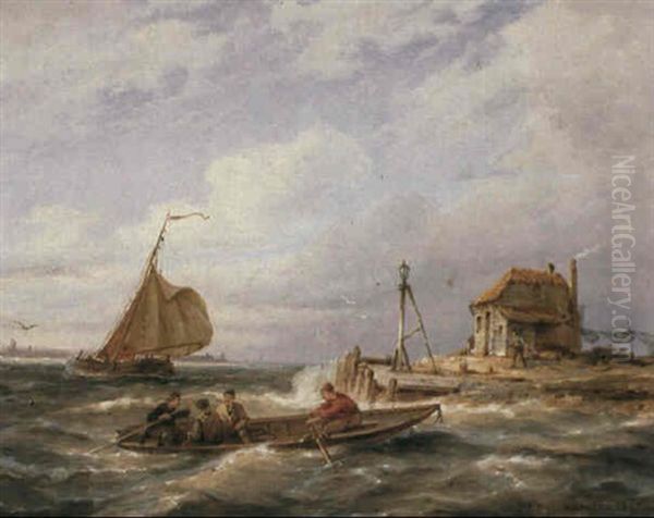 Sailors In A Rowing-boat Off A Jetty - view 1