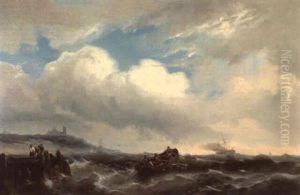 Rettungsboot Und Segelschiffe Vor Der Kuste by Pieter Cornelis Dommershuijzen