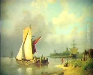 Hollandische Kustenlandschaft Mit Fischerbooten