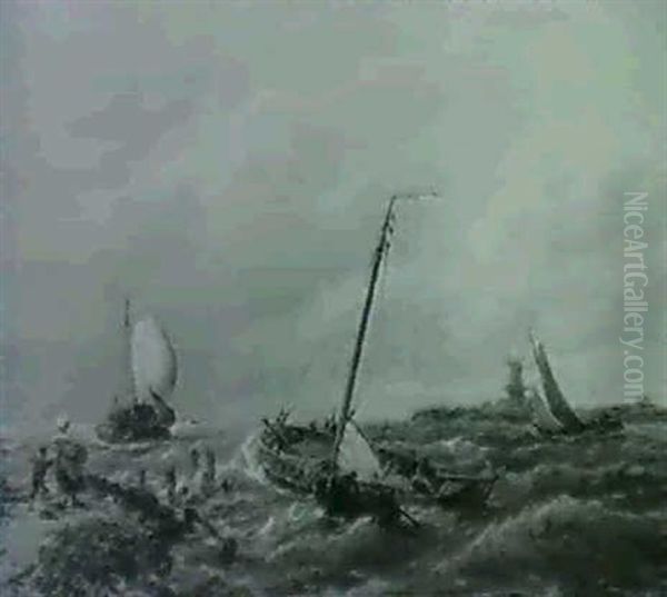Barges Off The Coast In A Stifbreeze - view 1