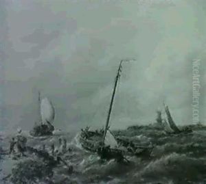 Barges Off The Coast In A Stifbreeze