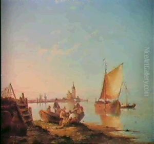 On The Bornisse, Holland, And Vessels Offshore In A Choppy Sea. by Pieter Cornelis Dommershuijzen