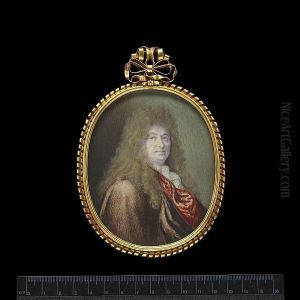 A Gentleman, Called Monsieur Nicolas, Wearing Brown Cloak With Rust-red Lining And White Lace Jabot, His Curled Hair Worn Long And Unpowdered. by Benjamin Arlaud