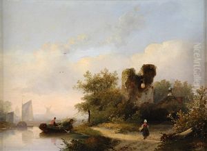Fluslandschaft Mit Landvolk Und Burgruine Fluslandschaft Mit Landvolk Und Burgruine
