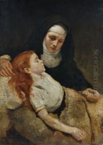 Ordensschwester Am Bett Eines Kranken Madchen by Ermenegildo Antonio Donadini