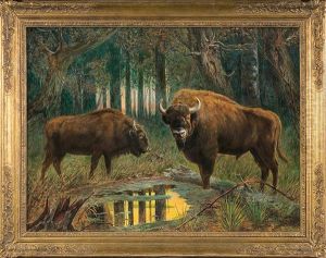 Bisons by Ermenegildo Carlo Giovanni Donadini