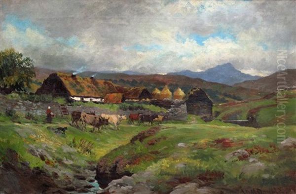 Highland Croft With Cattle By A Brook - view 1