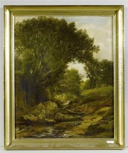 Waldlandschaft Mit Bach Und Kuhen by John Milne Donald