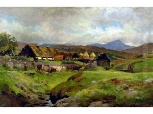 Untitled (highland Croft With Cattle By A Stream) by John Milne Donald
