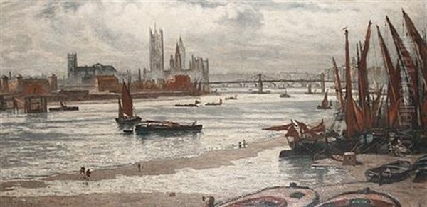 The Thames Towards Westminster; Waterloo Bridge; Pair) - view 1