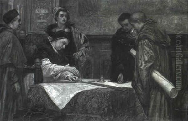 Pope Alexander Vi Deciding Between The Claims Of Spain And Portugal By Drawing A Line Across The Map Of The World And - view 1