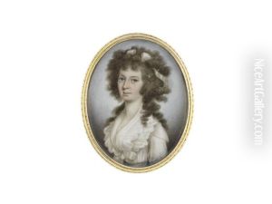 A Lady, Wearing White Dress And Fichu, Blue Sash To Her Waist, Her Natural Wig Worn A La Conseilleur And Secured With White Ribbon by John Donaldson