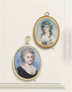 Sarah Garrow, Nee Dore (d. 1808), In White Dress With Fichu, A Pink Bandeau And String Of Pearls In Her Powdered Curling Hair by John Donaldson