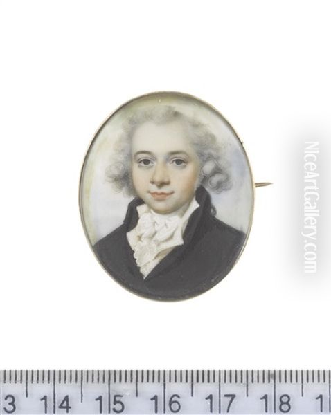 A Gentleman, Wearing Black Coat, White Waistcoat, Frilled Chemise, Stock And Tied Cravat, His Wig Powdered - view 1