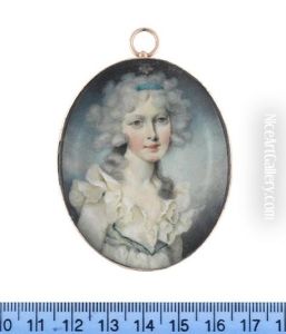 Miss E. Lanesborough, Wearing White Dress With Frilled Collar And Blue Trim To The Shoulders And Bodice, Her Powdered Wig Dressed With A Turquoise Bandeau by John Donaldson