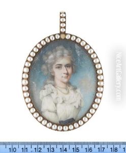 A Lady, Wearing White Dress With Frilled Collar And Pearls To The Sleeve, Blue Sash, Pearl Necklace, Her Powdered Hair Worn A La Conseilleur And Dressed With A White Bandeau by John Donaldson