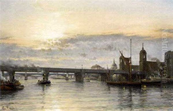 Waterloo Bridge, With Blackfriars And St. Paul's Cathedral Beyond, Dusk - view 1