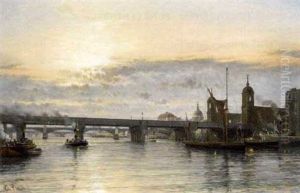 Waterloo Bridge, With Blackfriars And St. Paul's Cathedral Beyond, Dusk by John Donaldson