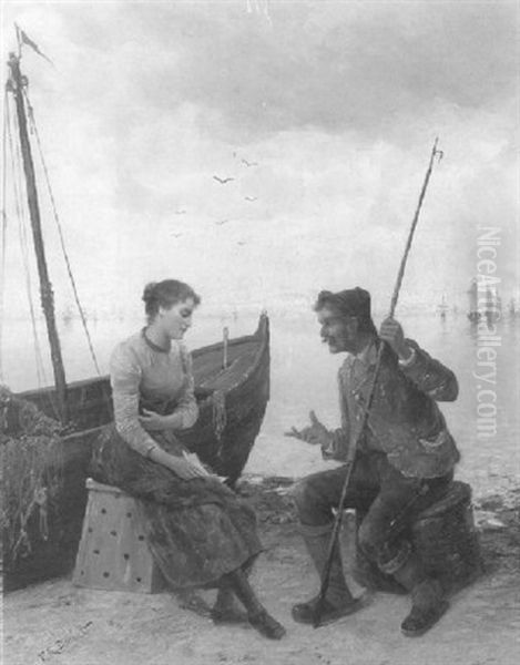 A Fisher Couple Reading A Letter On The Beach - view 1