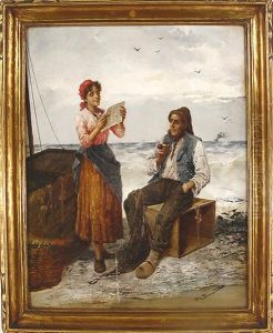 Woman And Fisherman by F. R. Donati