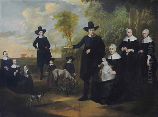 A Group Portrait Of A Family In A River Landscape With A Town In The Distance - view 1