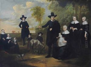 A Group Portrait Of A Family In A River Landscape With A Town In The Distance