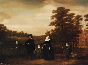 Familienportrat Vor Dem Hintergrund Eines Bewaldeten Tals by Gerard van Donck