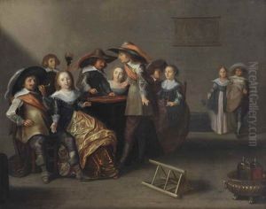 An Interior With An Elegant Company Playing Backgammon